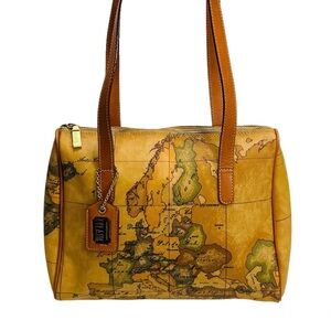ALVIERO MARTINI Canvas Leather Shoulder Bag Extremely Rare EUC ITALY Retail-$985